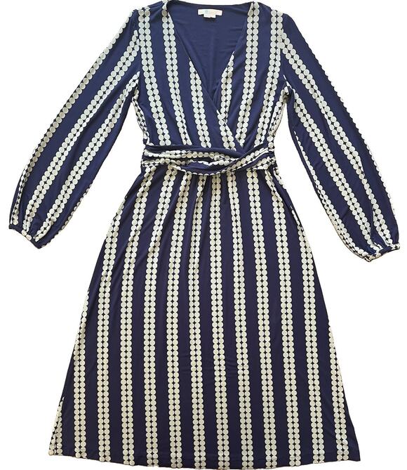 Boden Dresses & Skirts - Boden Hayden Jersey Midi Dress Navy Blue Gray Stripe Dot Print Size US 8